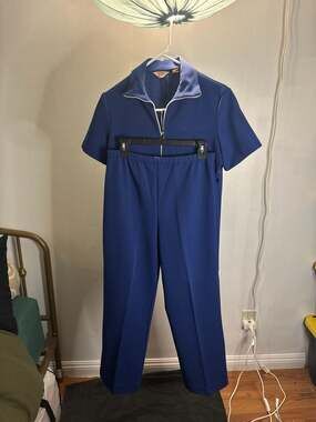 Vintage 70s Fritzi of California Royal Blue Textured Knit Two-Piece Pant Set